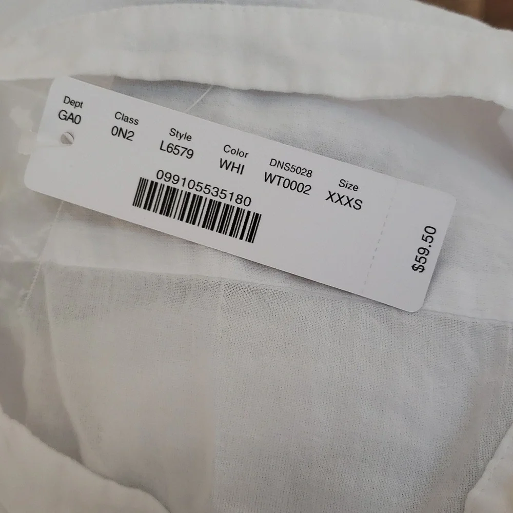 NWT J Crew Semi-sheer White Cotton Popover Blouse, Size XXXS